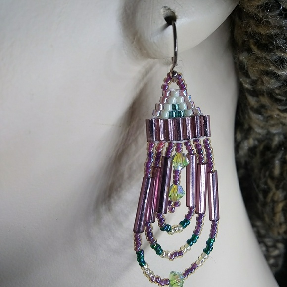 JRW Handmade Purple Swarovski Beaded Earrings - Picture 6 of 8